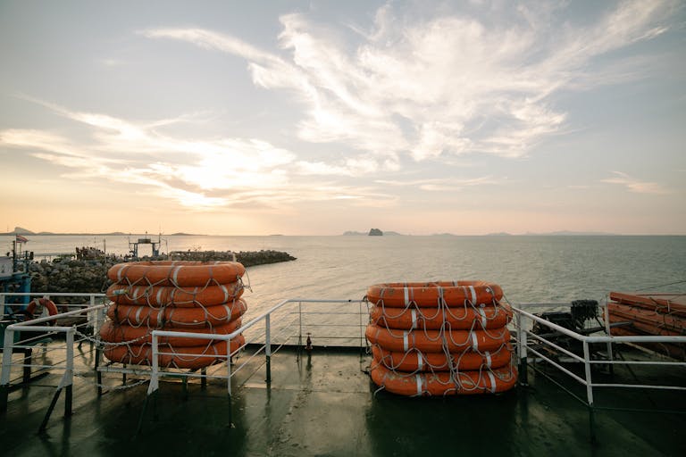 Rafts at a Pier over Sea